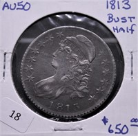 1813 BUST HALF AU PQ RARE*