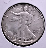 1937 D WALKING HALF DOLLAR  XF