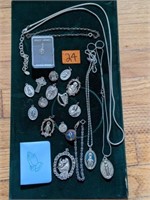 Lot of Silver Religious Medals and Necklaces