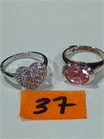 2-Sterling silver rings pink stone sz 7/14 & 6