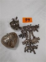 Silver Elephant pin silver puffed heart pendant