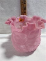 Pink Satin Fenton embossed fluted vase