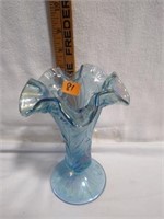 Blue opalsence fluted Fenton vase