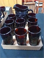 Avon Ruby Red  Pitcher &  8  glasses