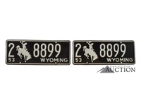 (2) 1953 Wyoming WY License Plates