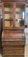 VICTORIAN WALNUT CYLINDER ROLL SECRETARY DESK