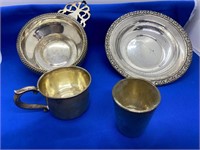 Lot Of 4 Sterling Silver dish,bowl,cup&shot glass