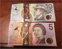 Australia Lot Of 2 Notes $5&10 VF to XF