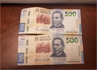 Mexico 2 Notes  X F  500 Pesos 2018 and 2019