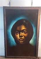 Vintage Black Velvet Painting Of A Child