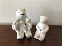 Two Stella Teller pottery bears