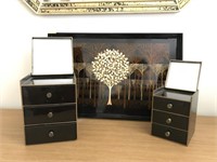 Lacquered tray and two jewelry boxes