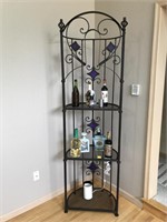 Metal corner shelf with purple glass highlights