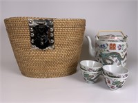 Contemporary Asian tea set in basket