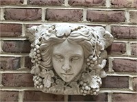 Plaster wall mount, woman with grapes