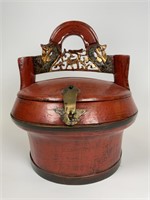 Asian Red Lacquer Wooden basket