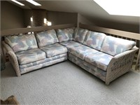 Three piece sectional rattan floral sofa