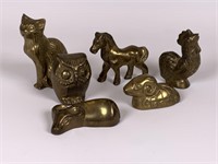 Brass lot of 6 animal figures