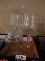 Biscuit Jar & (2) Large Stemmed Decorative Glass