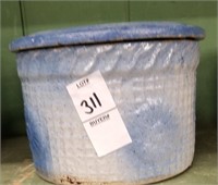 Blue pottery crock With lid