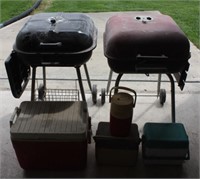 2 BBQ Grills, Coolers & Water Jug