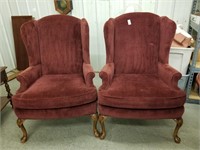 Pair of burgundy high back chairs