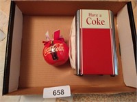 Coca-Cola Napkin Dispenser & Christmas Bulb