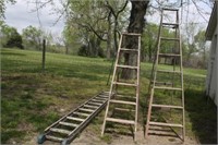 2 Wooden Step Ladders & Ext. Ladder