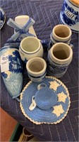 Blue and white pottery items