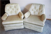 PAIR OF YELLOW CLOTH ROCKER CHAIRS