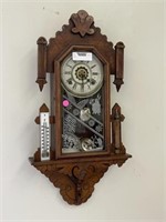 Victorian Key Wind Wall Clock w/ Thermometer