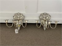 Pair of Silver Plated Triple Arm Wall Sconces