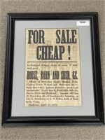 "For Sale Cheap" 1875 Broadside