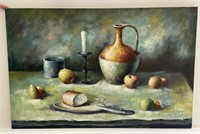 Oil on Canvas Painting Still Life w/ Fruit