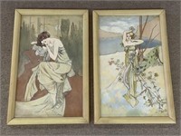 Pair of Framed Oil on Canvas of Women