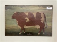 Oil Painting of Cow on Wooden Panel "Daisy"