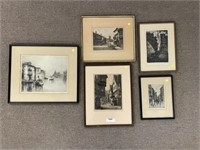 5 Framed & Matted Signed Etchings