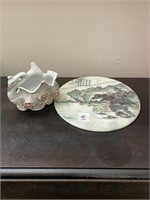Porcelain Figurine & Marble Dish