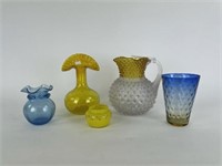 Yellow & Blue Art Glass - 5 pieces