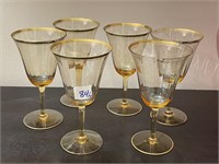 Set of 6 Gold Rimmed Stemware Glasses