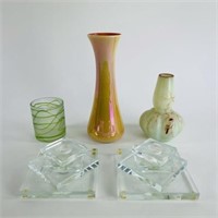 Art Glass Vases, Art Deco Candlesticks & Cup