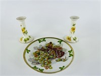 Limoges Candlesticks & Grape Plate