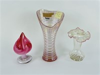 3 Art Glass Pink Vases