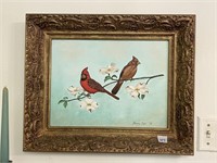 Framed Oil on Board Cardinals by Bonnie Dye '74