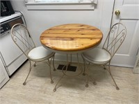 Metal & Wooden Round Breakfast Table & 2 Chairs