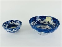 2 Chinese Blue & White Scalloped Bowls