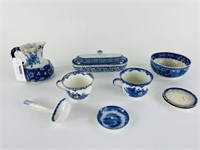 Assortment of Flow Blue China & Butter Dish