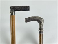 2 Silver Engraved Handled Walking Sticks
