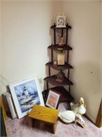 GROUP LOT- CORNER SHELF, GEESE, PICTURES, MISC