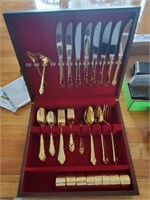 GOLD TONE FLATWARE AND SILVER CHEST